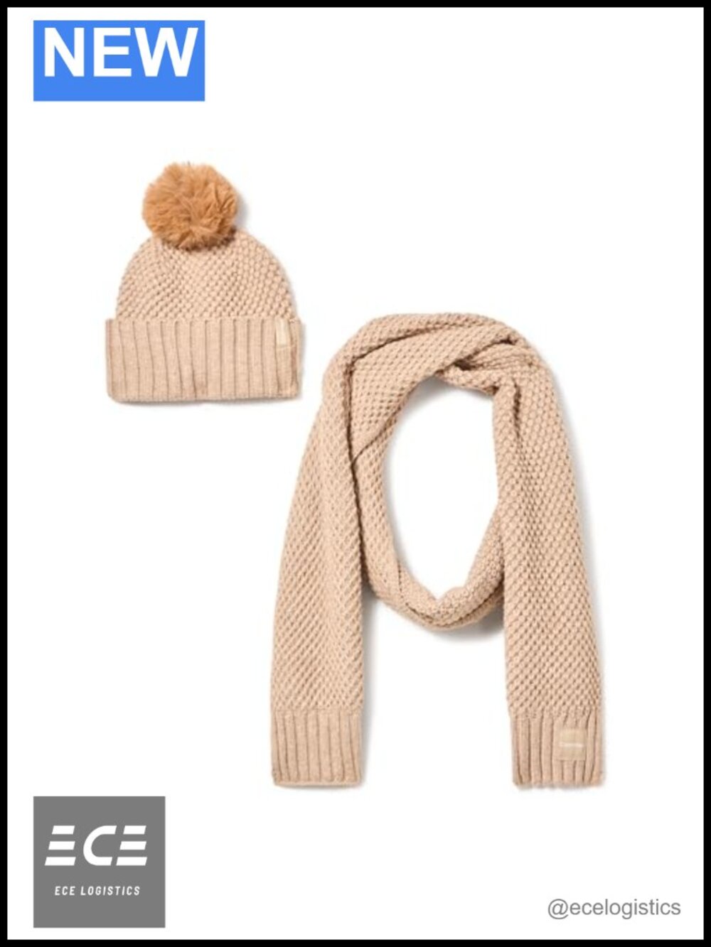 Chunky Waffle Knit Beanie and Scarf Set Heavyweight Winter Accessory